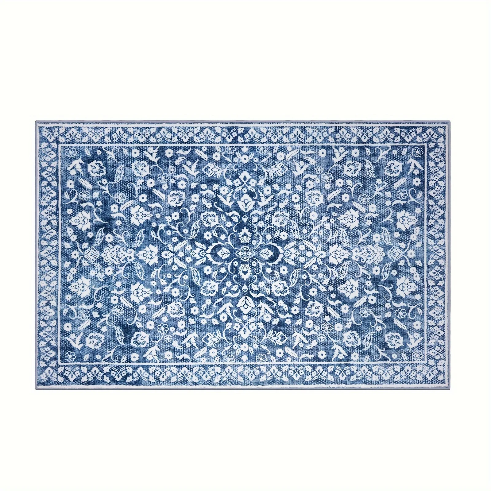 Tapis de bain blanc avec motif bleu vintage – Image 2