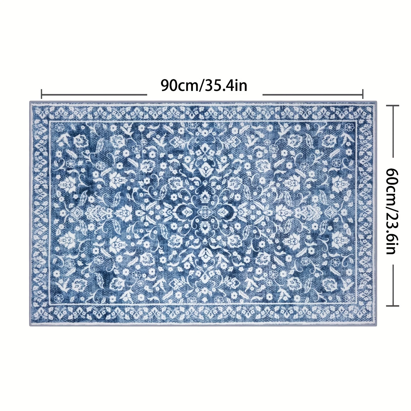 Tapis de bain blanc avec motif bleu vintage – Image 3